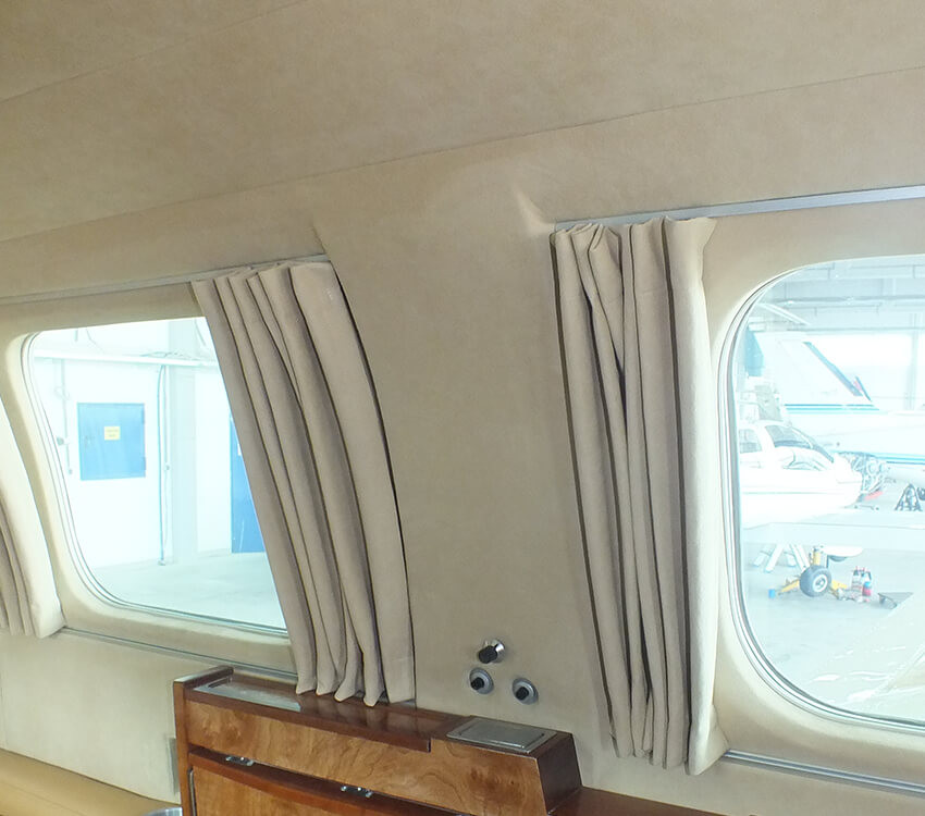 Autosattlerei Freier Flugzeuginnenausstattung Detail Fenstervorhang
